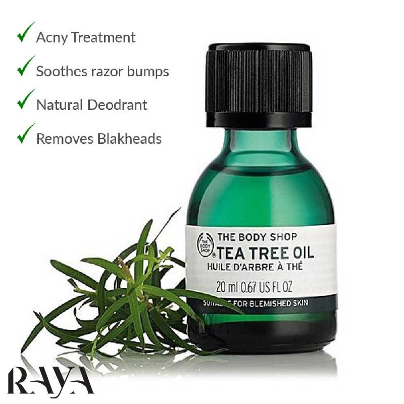 روغن تی تری درخت چای سبز بادی شاپ حجم 10، 20 میل ساخت کشور انگلیس Tea Tree Oil Body Shop